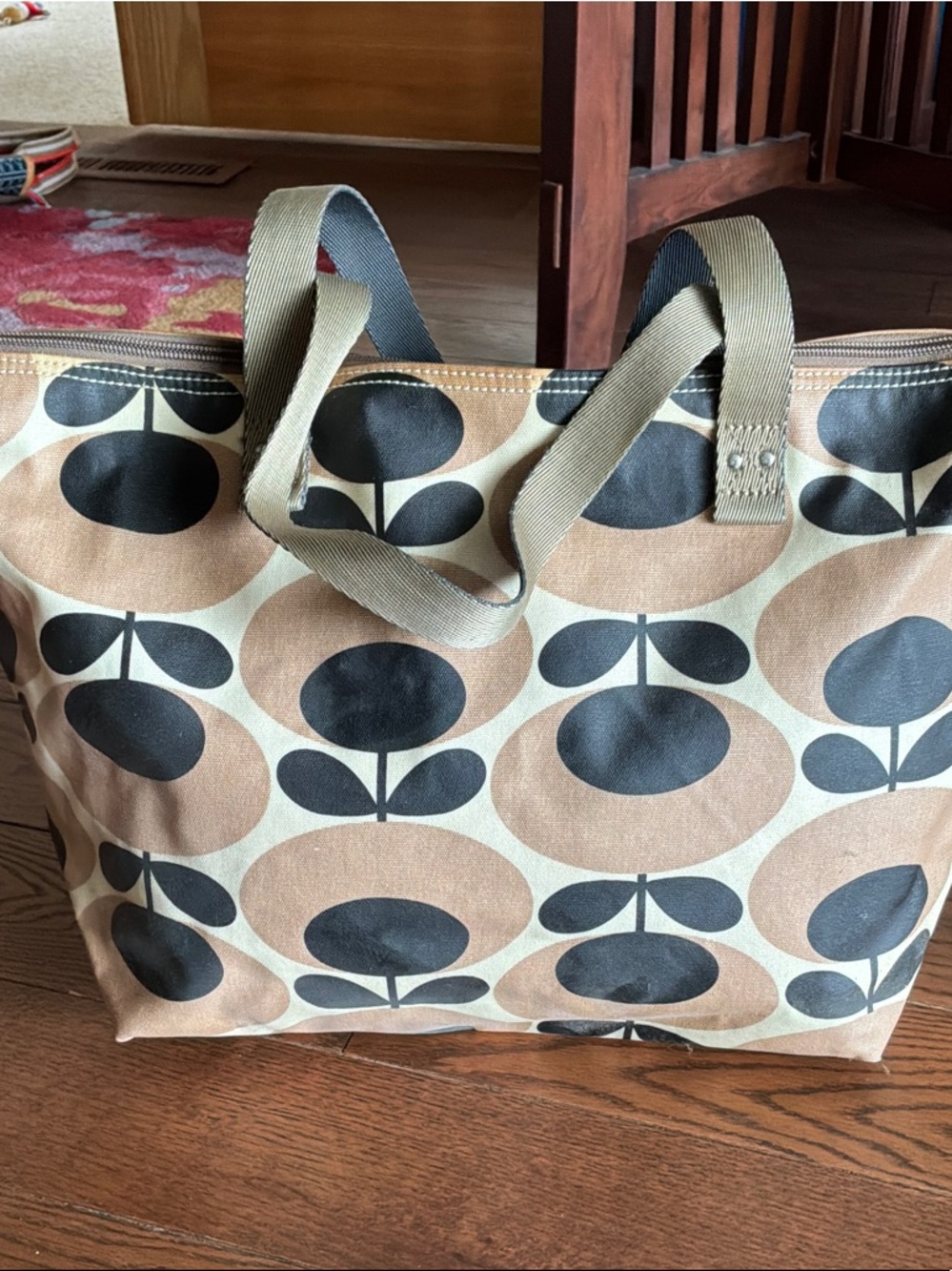 Orla Kiely Tan and Black Stem Print Canvas Tote - Picture 2 of 4